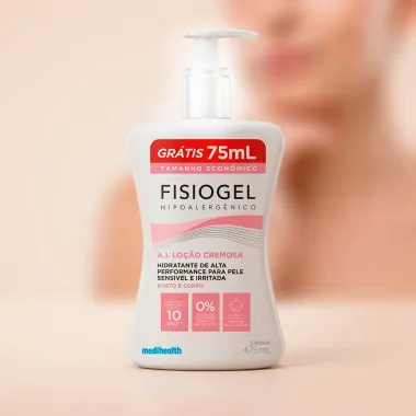 Fisiogel A.I Loc&atilde;o Cremosa para Pele Sens&iacute;vel e Irritada Rosto  Corpo 475ml Ganhe 75ml Tamanho Econ&ocirc;mico