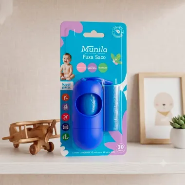 Puxa Saco Munila Cor Azul 1 Dispenser e 2 Refis com 15 Sacos cada