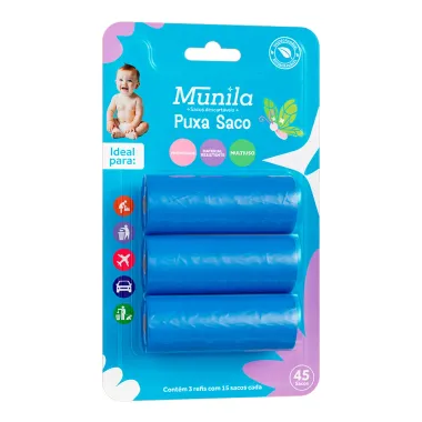 Sacos Descart&aacute;veis Munila Cor Azul 3 Refis com 15 Sacos cada