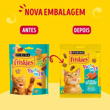 Petiscos Purina para Gatos Friskies Party Mix Adultos com Salm&atilde;o Sabor Camar&atilde;o e Atum Sach&ecirc; 40g