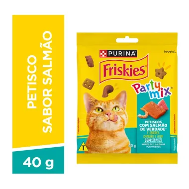Petiscos Purina para Gatos Friskies Party Mix Adultos com Salm&atilde;o Sabor Camar&atilde;o e Atum Sach&ecirc; 40g