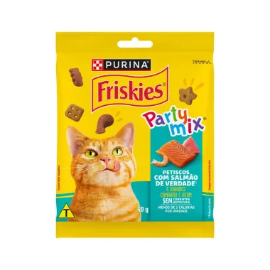 Petiscos Purina para Gatos Friskies Party Mix Adultos com Salm&atilde;o Sabor Camar&atilde;o e Atum Sach&ecirc; 40g