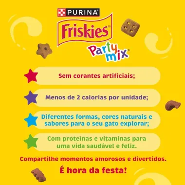 Petiscos Purina para Gatos Friskies Party Mix Adultos com Salm&atilde;o Sabor Camar&atilde;o e Atum Sach&ecirc; 80g