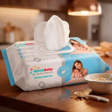 Toalhas Umedecidas QuickBaby Rec&eacute;m Nascido Dermocalmante 100 Unidades