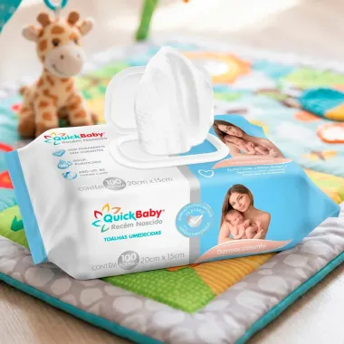 Toalhas Umedecidas QuickBaby Rec&eacute;m Nascido Dermocalmante 100 Unidades