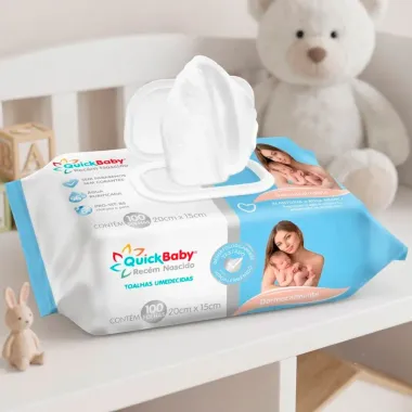 Toalhas Umedecidas QuickBaby Rec&eacute;m Nascido Dermocalmante 100 Unidades