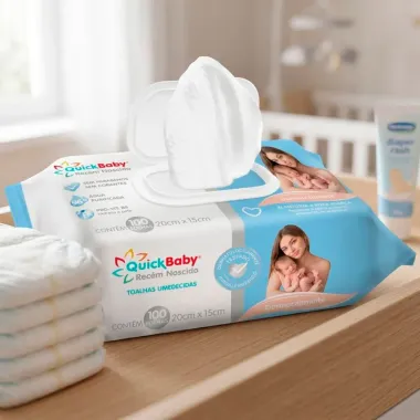 Toalhas Umedecidas QuickBaby Rec&eacute;m Nascido Dermocalmante 100 Unidades