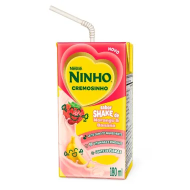 Bebida L&aacute;ctea NINHO Cremosinho Sabor Shake de Morango e Banana 180ml