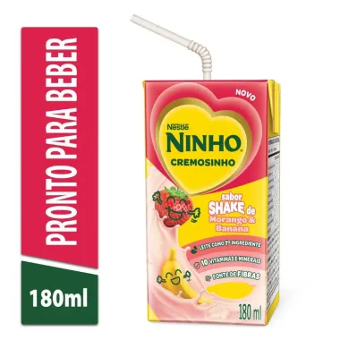 Bebida L&aacute;ctea NINHO Cremosinho Sabor Shake de Morango e Banana 180ml