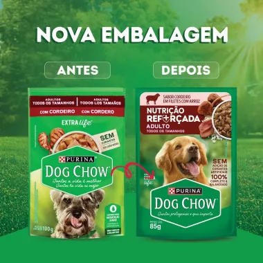 Ra&ccedil;&atilde;o &Uacute;mida para Cachorro Dog Chow Nutri&ccedil;&atilde;o Refor&ccedil;ada Adultos Extra Life Sabor Cordeiro em Filetes com Arroz Sach&ecirc; 85g