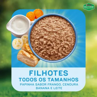 Papinha para C&atilde;es Purina Dog Chow &Oacute;timo Come&ccedil;o Filhotes Extra Life Sabor Frango Cenoura Banana e Leite Sach&ecirc; 85g