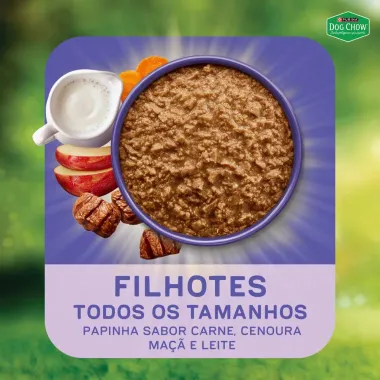 Papinha para C&atilde;es Purina Dog Chow &Oacute;timo Come&ccedil;o Filhotes Extra Life Sabor Carne Cenoura Ma&ccedil;&atilde; e Leite Sach&ecirc; 85g