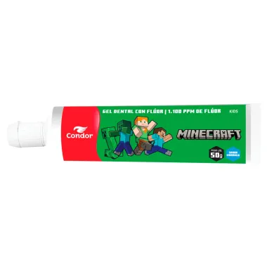 Gel Dental Condor Minecraft com Fl&uacute;or Sabor Morango 50g