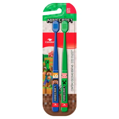Escova de Dente Condor Minecraft Ultra Macia Cores Sortidas 2 Unidades