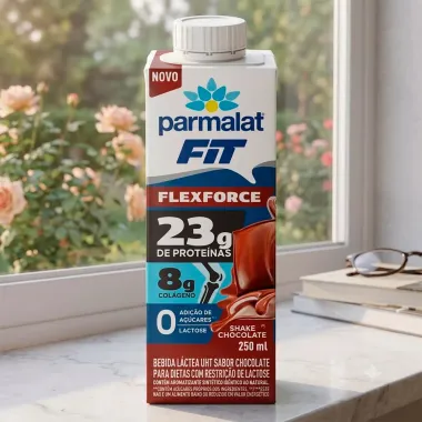 Bebida L&aacute;ctea UHT Parmalat Fit FlexForce Sabor Shake Chocolate com 23g de Prote&iacute;nas Zero Lactose 250ml