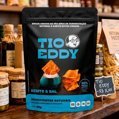 Snack Assado de P&atilde;o S&iacute;rio Tio Eddy Sabor Azeite e Sal 80g
