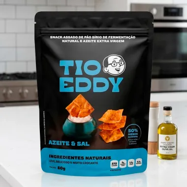 Snack Assado de P&atilde;o S&iacute;rio Tio Eddy Sabor Azeite e Sal 80g