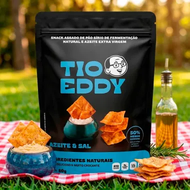 Snack Assado de P&atilde;o S&iacute;rio Tio Eddy Sabor Azeite e Sal 80g