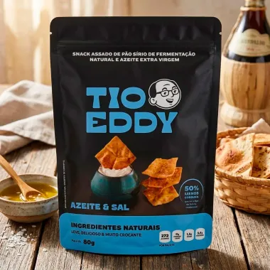 Snack Assado de P&atilde;o S&iacute;rio Tio Eddy Sabor Azeite e Sal 80g