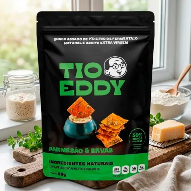 Snack Assado de P&atilde;o S&iacute;rio Tio Eddy Sabor Parmes&atilde;o e Ervas 80g