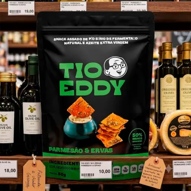 Snack Assado de P&atilde;o S&iacute;rio Tio Eddy Sabor Parmes&atilde;o e Ervas 80g