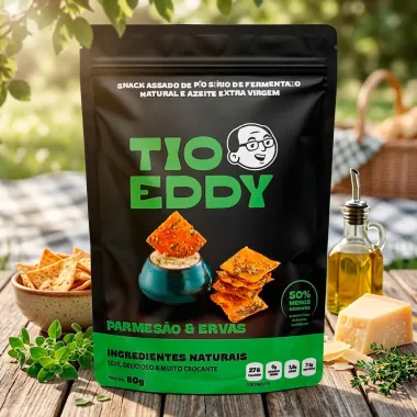 Snack Assado de P&atilde;o S&iacute;rio Tio Eddy Sabor Parmes&atilde;o e Ervas 80g
