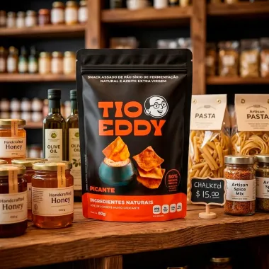 Snack Assado de P&atilde;o S&iacute;rio Tio Eddy Sabor Picante 80g