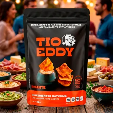 Snack Assado de P&atilde;o S&iacute;rio Tio Eddy Sabor Picante 80g