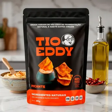 Snack Assado de P&atilde;o S&iacute;rio Tio Eddy Sabor Picante 80g