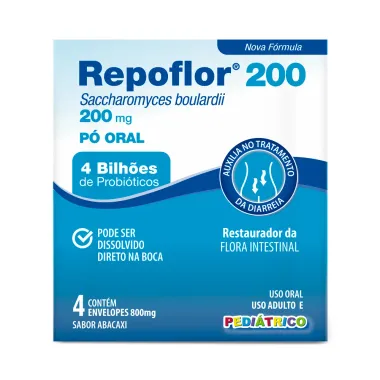 Repoflor 200mg Pedi&aacute;trico Sabor Abacaxi com 4 Envelopes de 800mg cada
