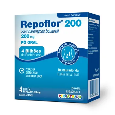 Repoflor 200mg Pedi&aacute;trico Sabor Abacaxi com 4 Envelopes de 800mg cada