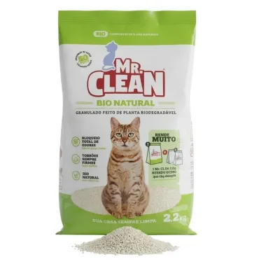 Granulado Biodegrad&aacute;vel Higi&ecirc;nico Mr Clean Bio Natural para Gatos 2,2kg