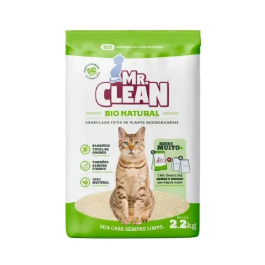 Granulado Biodegrad&aacute;vel Higi&ecirc;nico Mr Clean Bio Natural para Gatos 2,2kg
