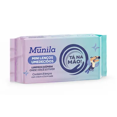 Mini Len&ccedil;o Umedecido Munila T&aacute; na M&atilde;o Limpeza R&aacute;pida 8 Unidades