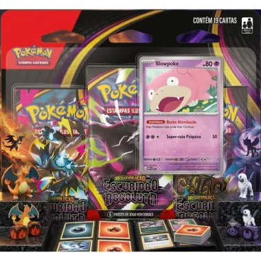 Figurinhas Pok&eacute;mon Megaevolu&ccedil;&atilde;o Escurid&atilde;o Absoluta com 3 bl&iacute;steres de 6 cartas cada + 1 Slowpoke