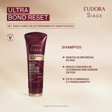 Shampoo Eudora Si&agrave;ge Ultra Bond Reset Sem Sal Passo 1 250ml