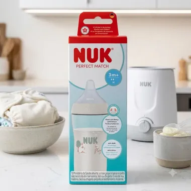 Mamadeira NUK Perfect Match Ovelha 3+ Meses Sistema Antic&oacute;lica e Bico Flex&iacute;vel Fluxo M&eacute;dio 260ml