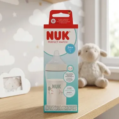 Mamadeira NUK Perfect Match Ovelha 3+ Meses Sistema Antic&oacute;lica e Bico Flex&iacute;vel Fluxo M&eacute;dio 260ml