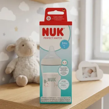 Mamadeira NUK Perfect Match Ovelha 3+ Meses Sistema Antic&oacute;lica e Bico Flex&iacute;vel Fluxo M&eacute;dio 260ml