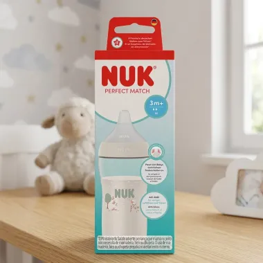 Mamadeira NUK Perfect Match Ovelha 3+ Meses Sistema Antic&oacute;lica e Bico Flex&iacute;vel Fluxo M&eacute;dio 260ml