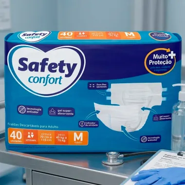 Fralda Geri&aacute;trica Safety Confort Tamanho M Unissex com 40 Unidades Descart&aacute;vel Pacote Econ&ocirc;mico