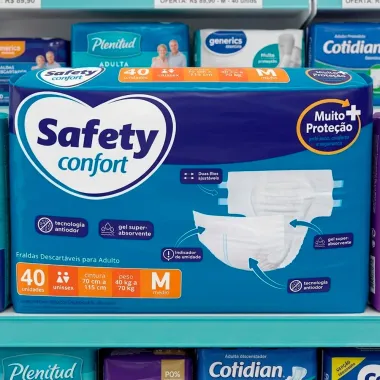 Fralda Geri&aacute;trica Safety Confort Tamanho M Unissex com 40 Unidades Descart&aacute;vel Pacote Econ&ocirc;mico