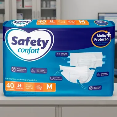 Fralda Geri&aacute;trica Safety Confort Tamanho M Unissex com 40 Unidades Descart&aacute;vel Pacote Econ&ocirc;mico