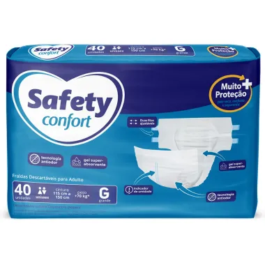 Fralda Geri&aacute;trica Safety Confort Tamanho G Unissex com 40 Unidades Descart&aacute;vel Pacote Econ&ocirc;mico