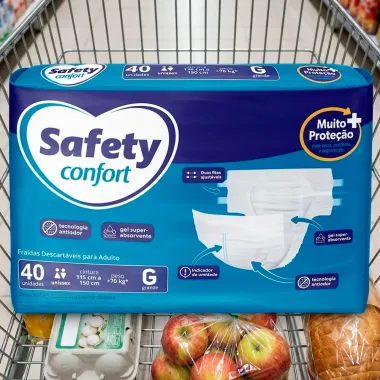 Fralda Geri&aacute;trica Safety Confort Tamanho G Unissex com 40 Unidades Descart&aacute;vel Pacote Econ&ocirc;mico