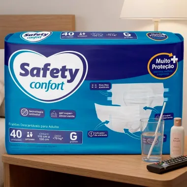 Fralda Geri&aacute;trica Safety Confort Tamanho G Unissex com 40 Unidades Descart&aacute;vel Pacote Econ&ocirc;mico