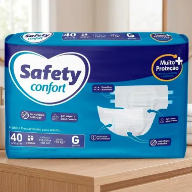 Fralda Geri&aacute;trica Safety Confort Tamanho G Unissex com 40 Unidades Descart&aacute;vel Pacote Econ&ocirc;mico