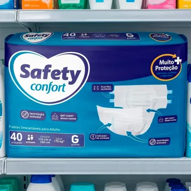 Fralda Geri&aacute;trica Safety Confort Tamanho G Unissex com 40 Unidades Descart&aacute;vel Pacote Econ&ocirc;mico