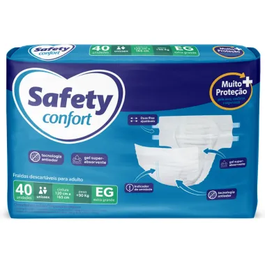 Fralda Geri&aacute;trica Safety Confort Tamanho EG Unissex com 40 Unidades Descart&aacute;vel Pacote Econ&ocirc;mico