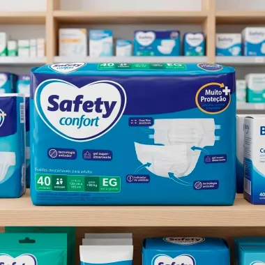 Fralda Geri&aacute;trica Safety Confort Tamanho EG Unissex com 40 Unidades Descart&aacute;vel Pacote Econ&ocirc;mico